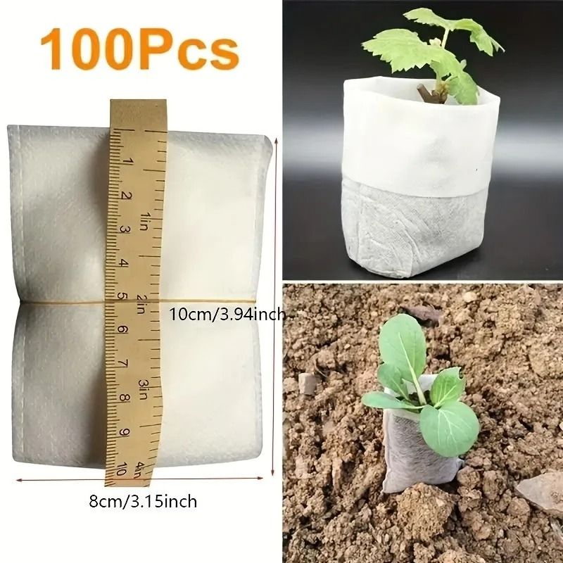 EcoSprout Biodegradable Seed Nursery Bags Non Woven Plant Grow Bags 100 Pack