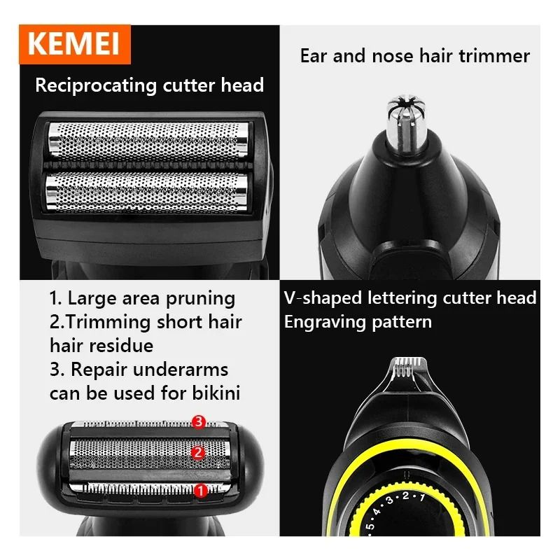Kemei 5 in 1 Rechargeable Grooming Trimmer KM 696