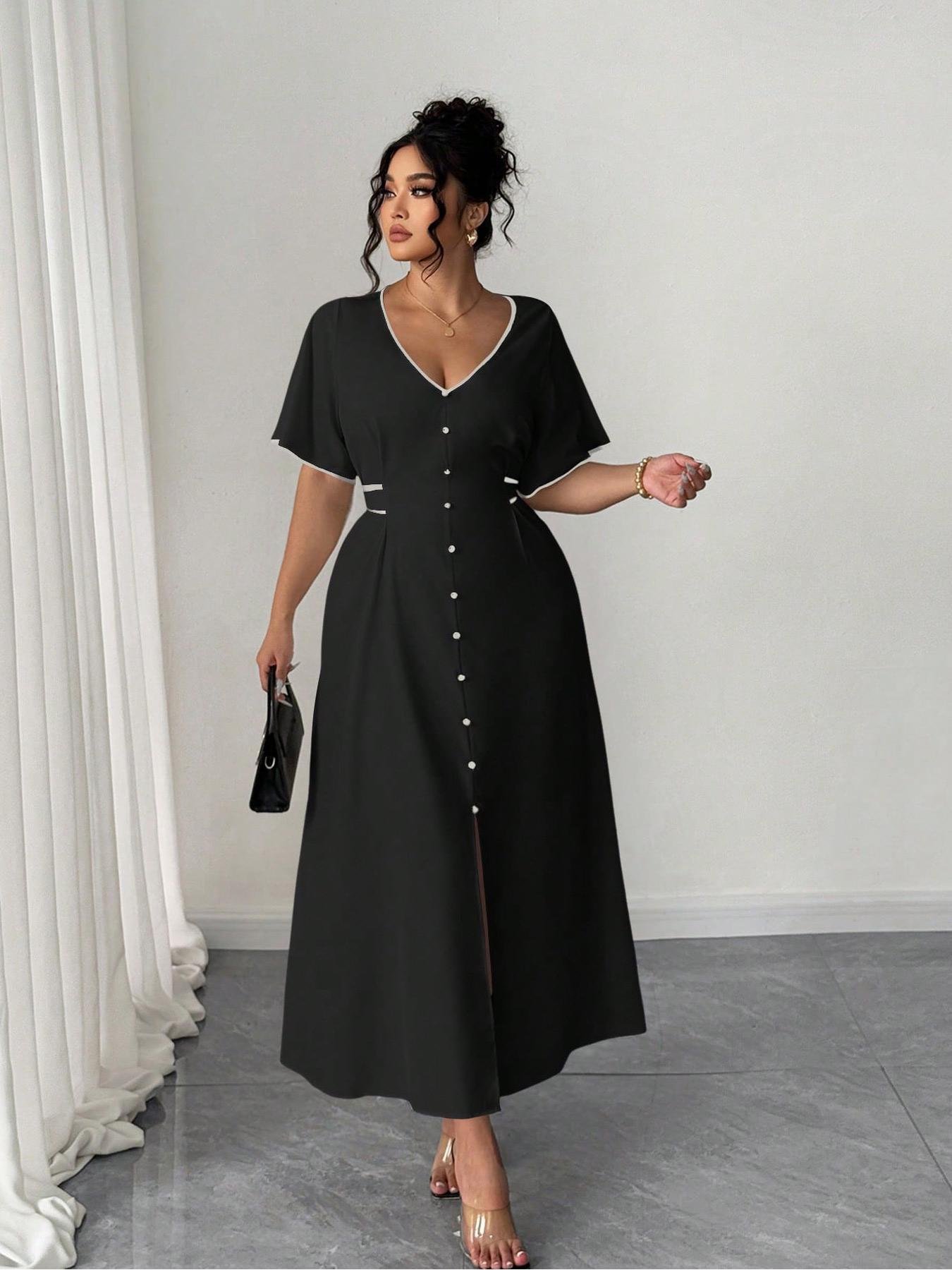 Floral Casual Plus Size Dress for Women, Comfortable Fitted Woven Fabric, Fashion for Spring & Fall