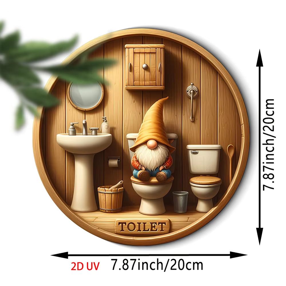 Country Farmhouse Style Wooden Toilet Sign – Charming Dwarf Design Round 8x8 Inch