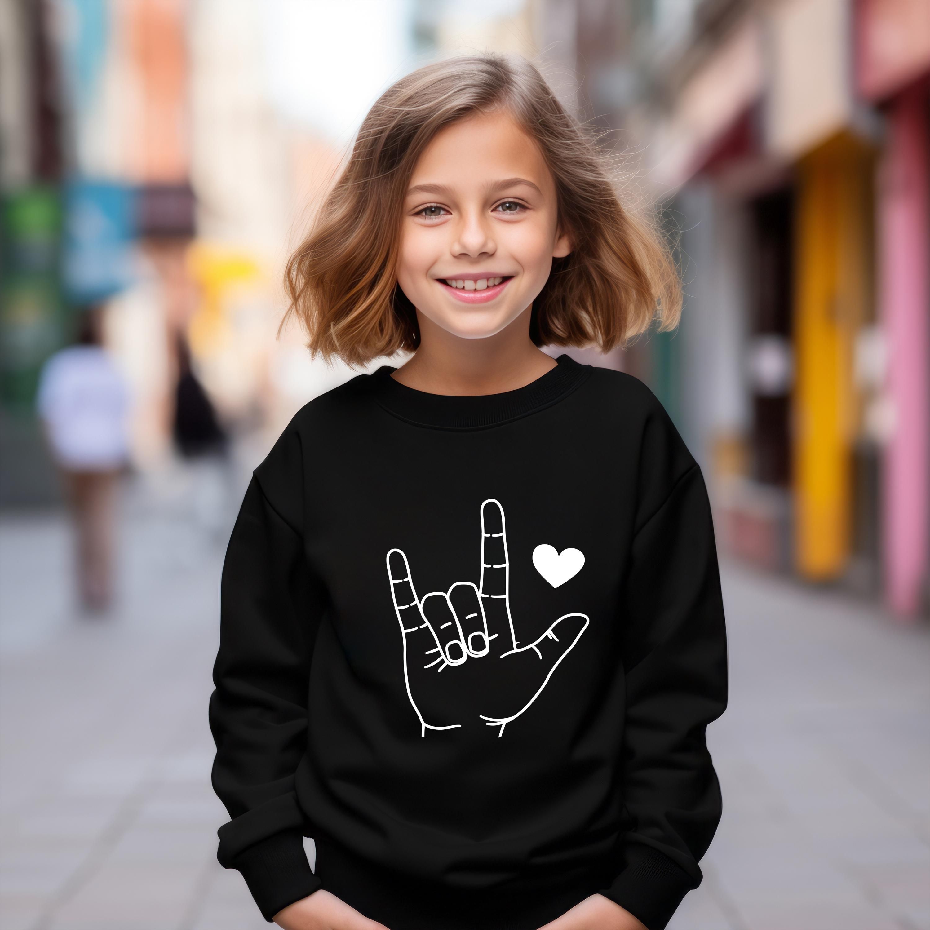 Boys Valentines Day Sweatshirt | Sign Language Rock and Love Kids Crewneck Gift Outfit