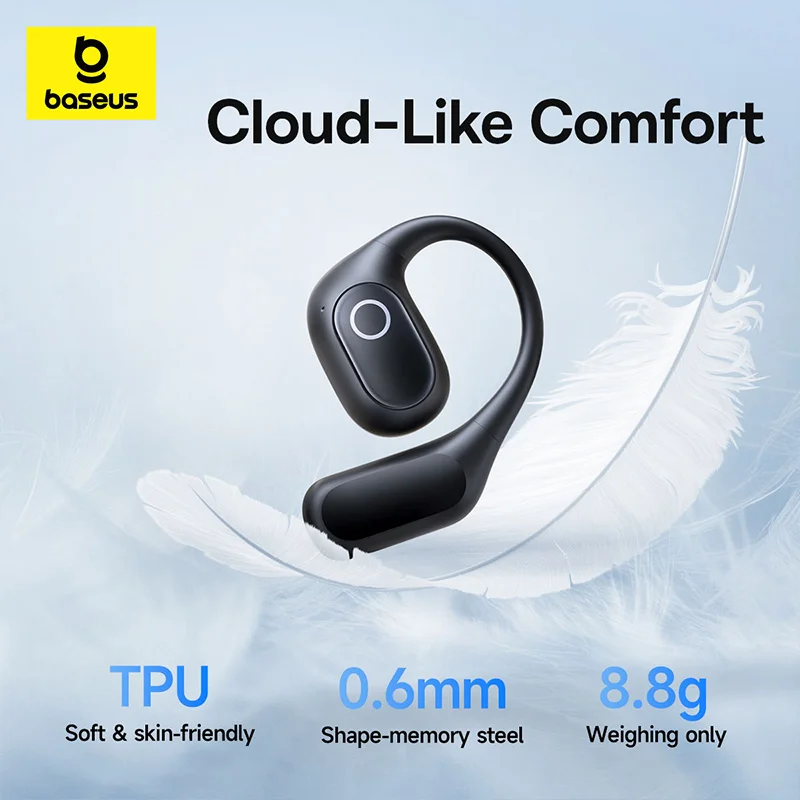 True Wireless Open-Ear Baseus Eli 2i Fit Earphones, Bluetooth 6.0 Ear Hooks, IPX5 Waterproof Sports Bass Boost