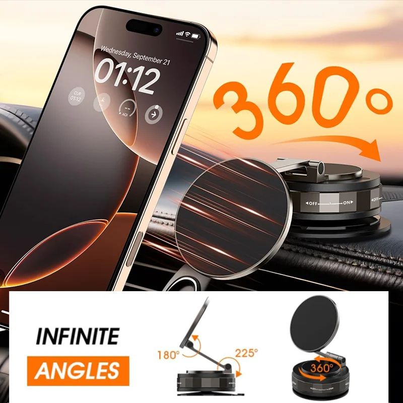 360 Degree Vacuum Magnetic Car Phone Holder Universal Suction Mount