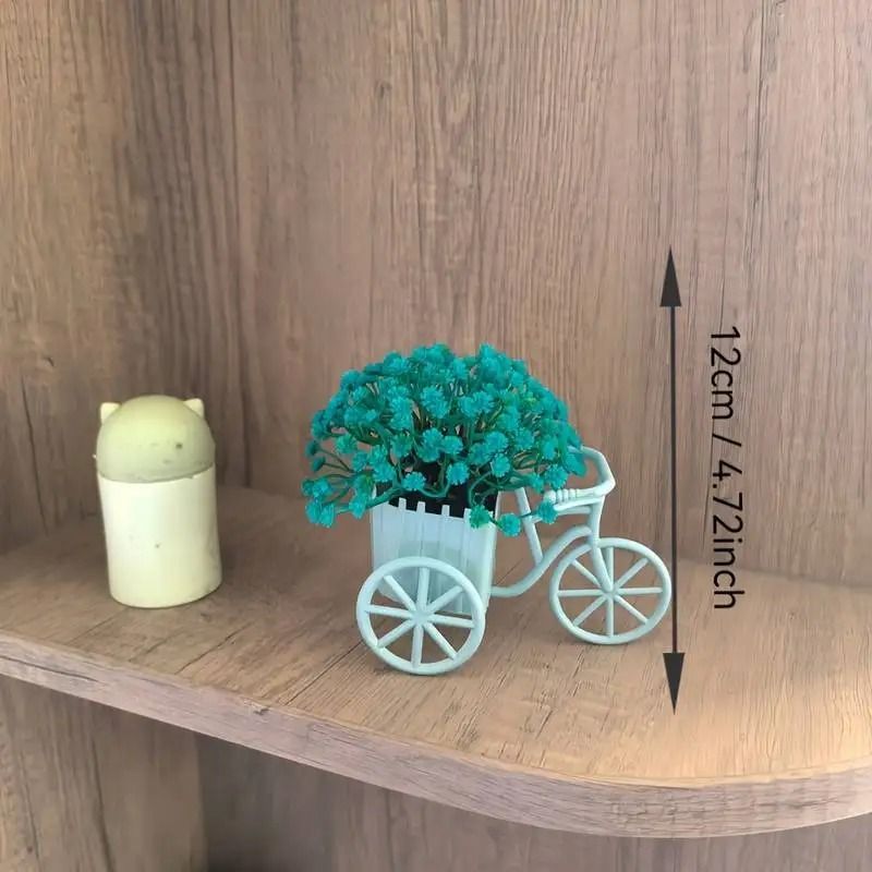 Light Luxury Bicycle Flower Basket Decor with Artificial Flower Arrangement for Desktop and Shelves