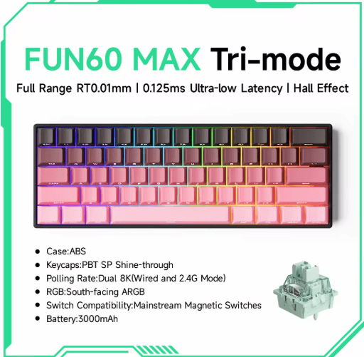 MONSGEEK FUN60 PRO & MAX HE Magnetic Switch 60% Wireless Gaming Keyboard with Rapid Trigger & 8K Polling