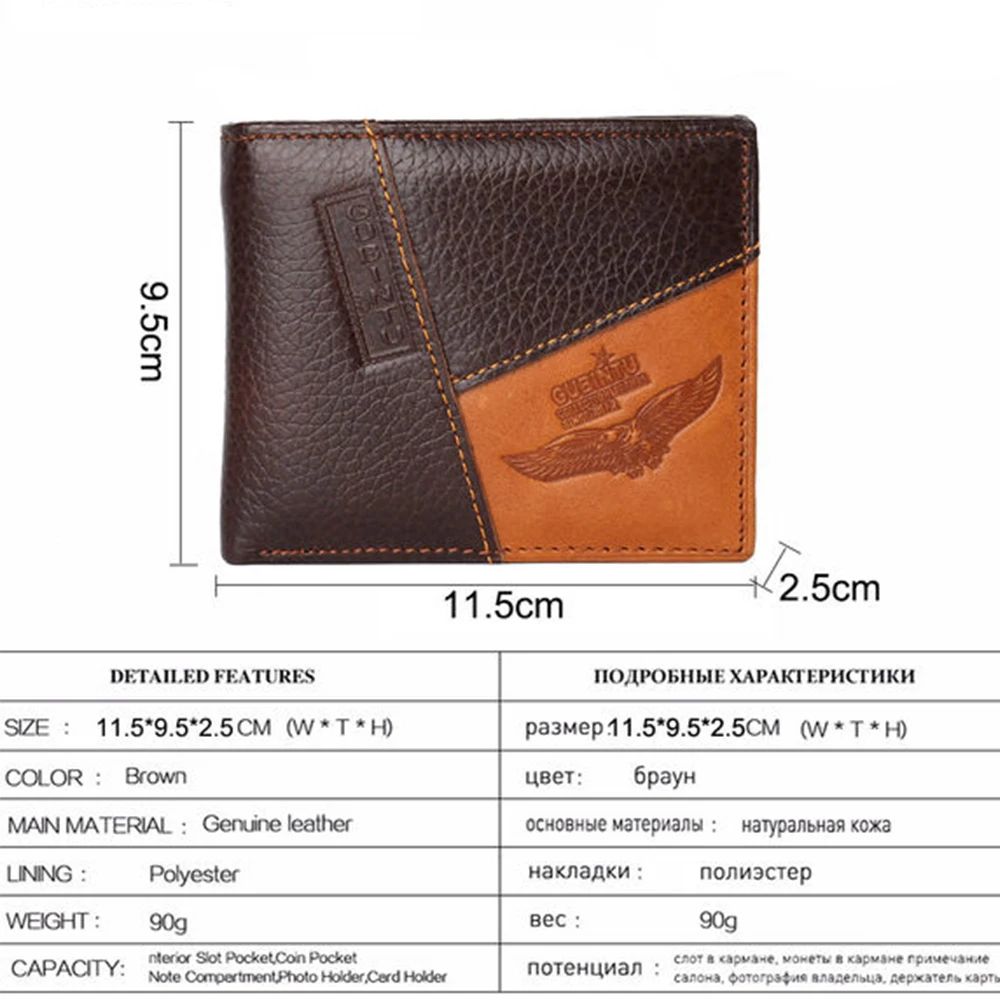 Genuine Leather Mens Wallet with Coin Pocket and Zipper