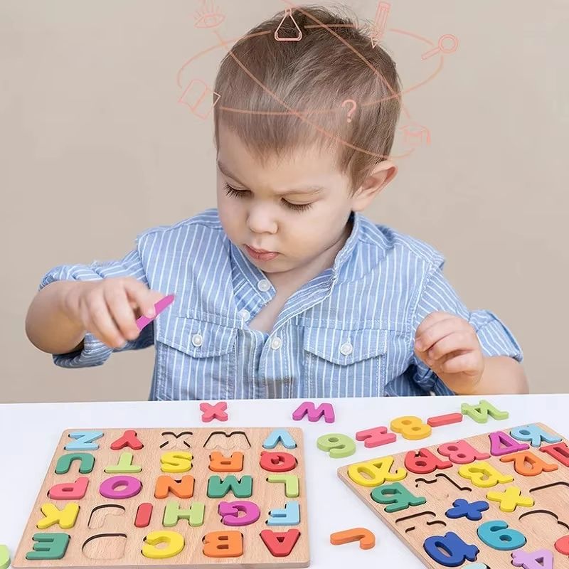Colorful alphabet number puzzle board - Wooden Alphabet & Number Matching Game for Preschool Kids