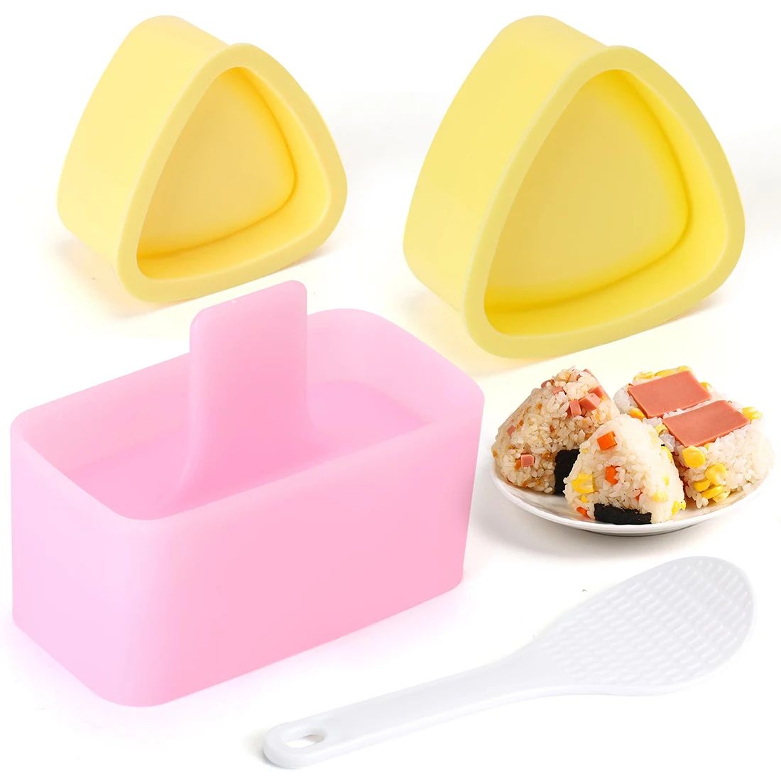 3 Pcs Onigiri Rice Ball Mold Set – Triangle Sushi & Musubi Press Maker for Bento Lunches