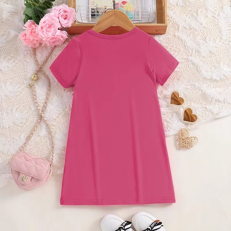 Girls Leopard Print Dress Casual Summer Girls Knitted Dress Short Sleeve Kids Summer Dress