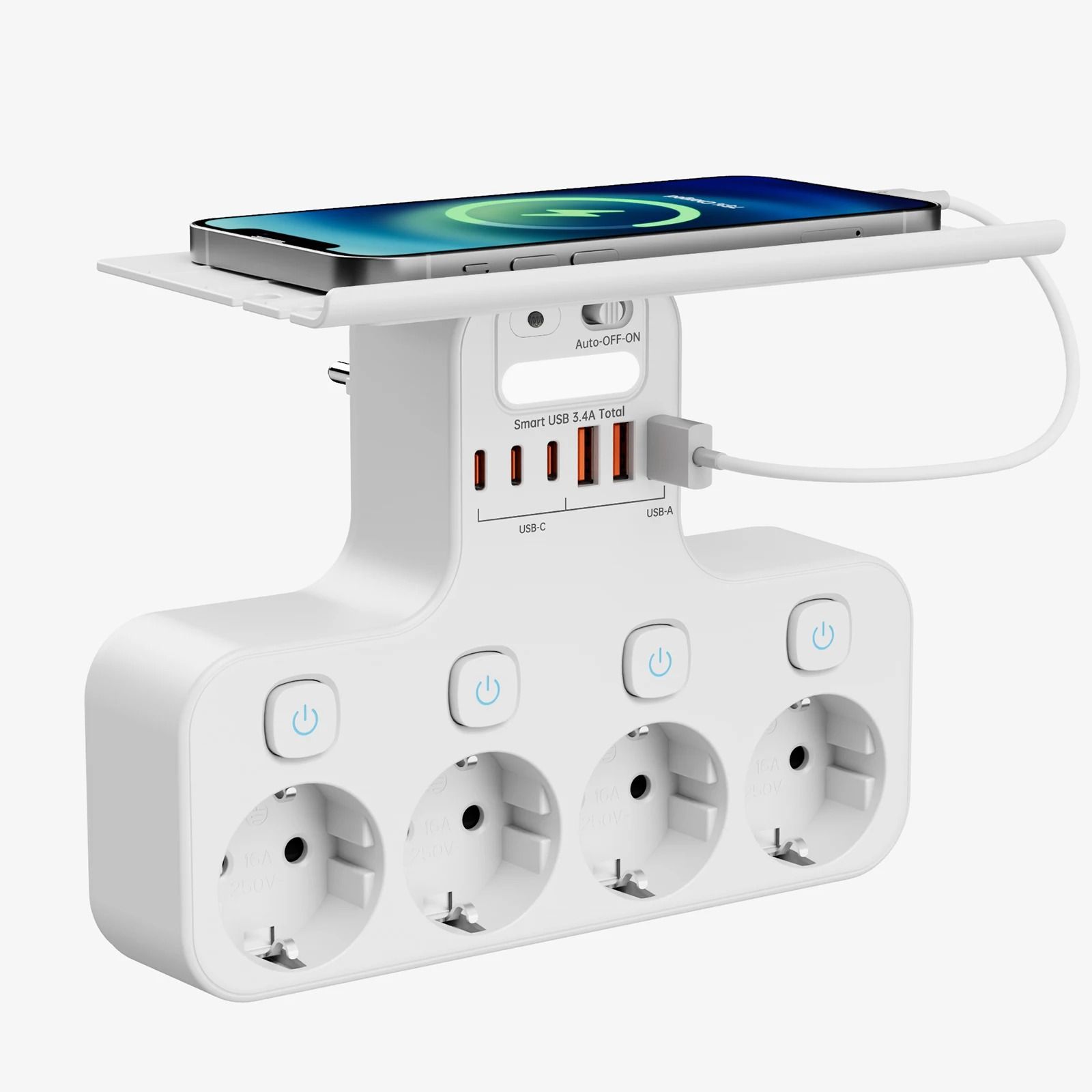 Multifunction Smart Socket with Night Light and Shelf
