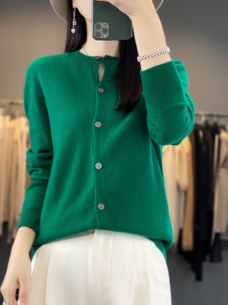 Casual Wool Sweater Women O-Neck Cardigan Buttoned Knitwear Soft Winter Tops