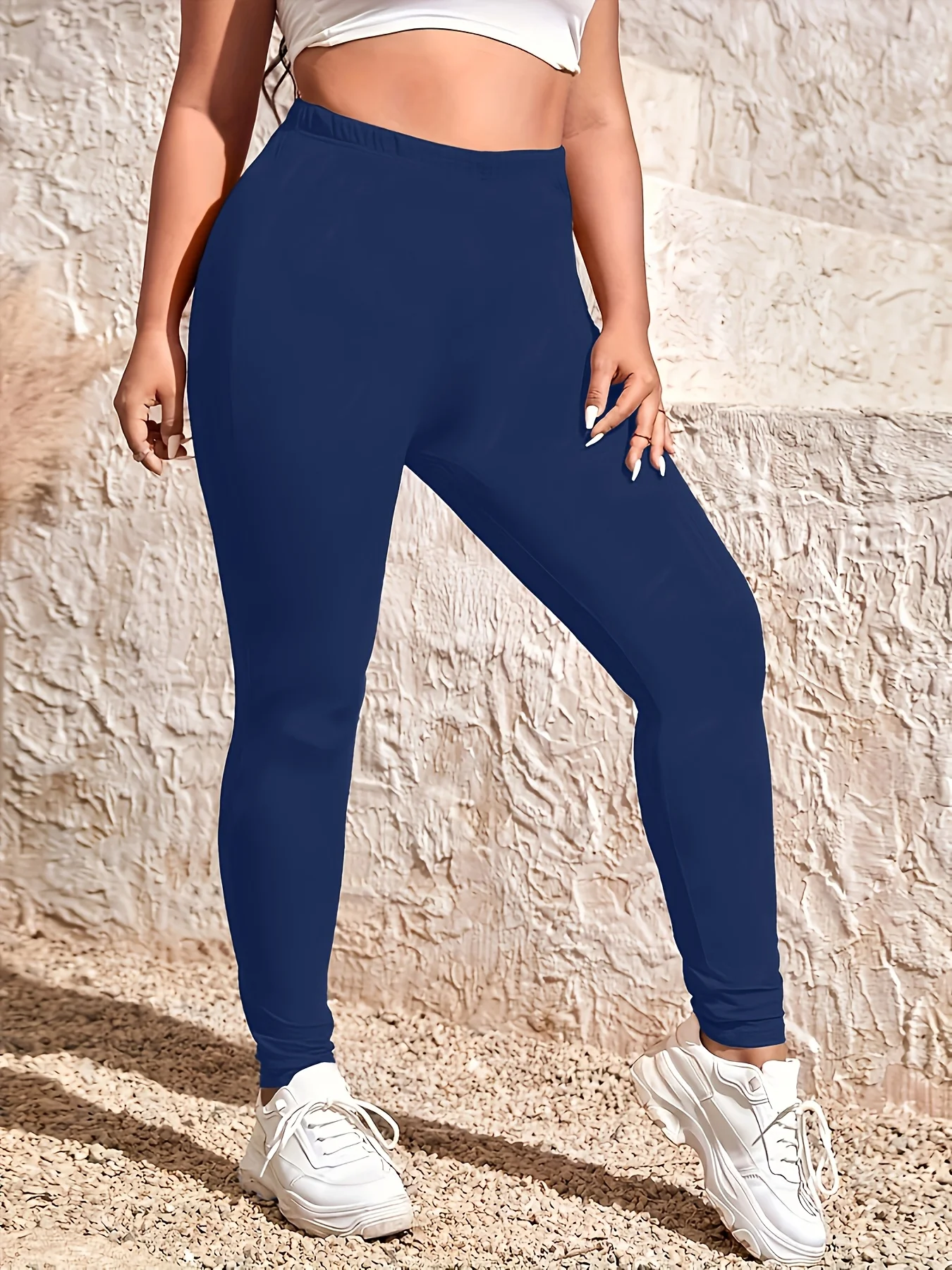 High Waisted Leggings for Women, Plus Size, Black, High Stretch, Nine Point Pants, Solid Color, Small Feet