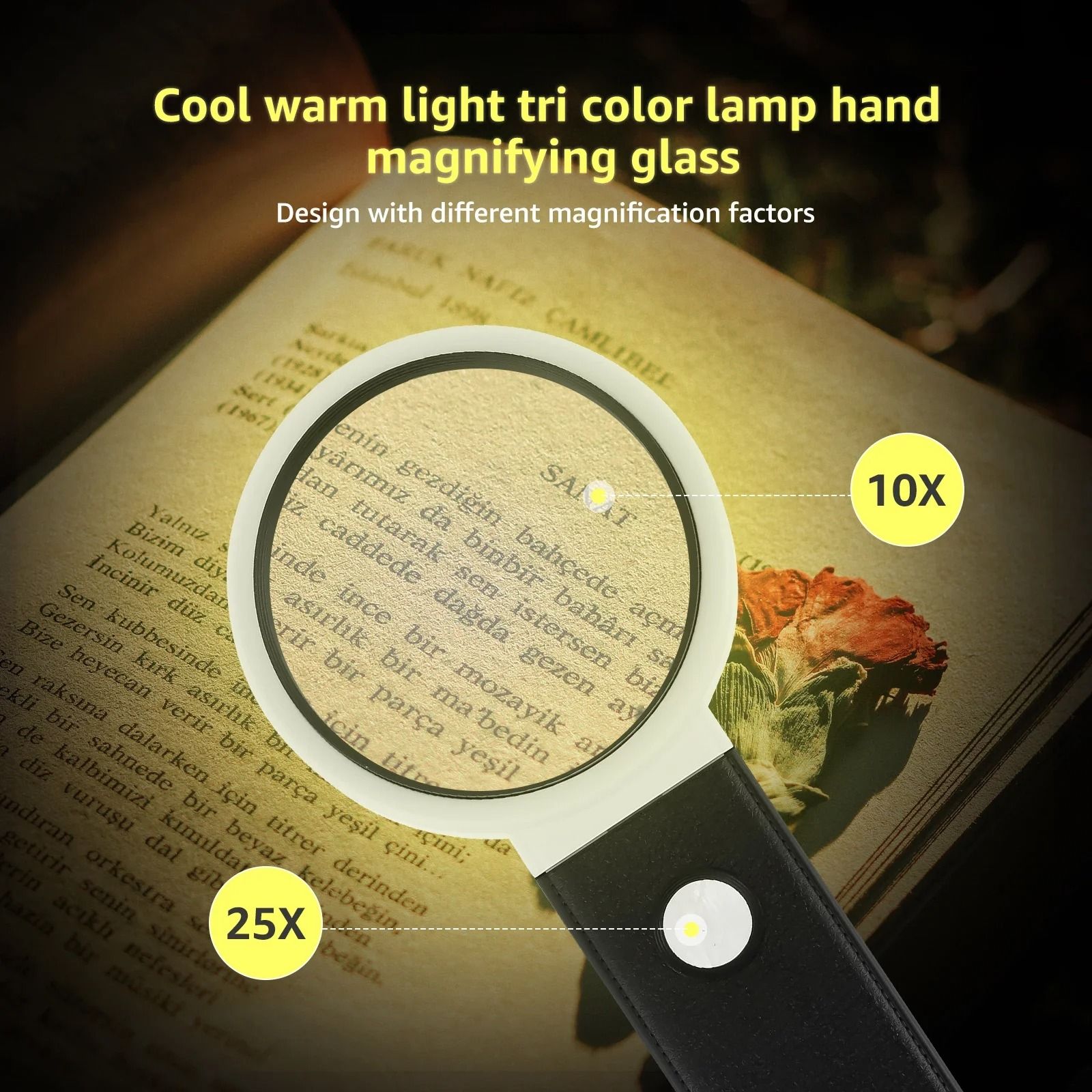 Magnifying Glass with Light and Stand 10X 25X Foldable LED Magnifier