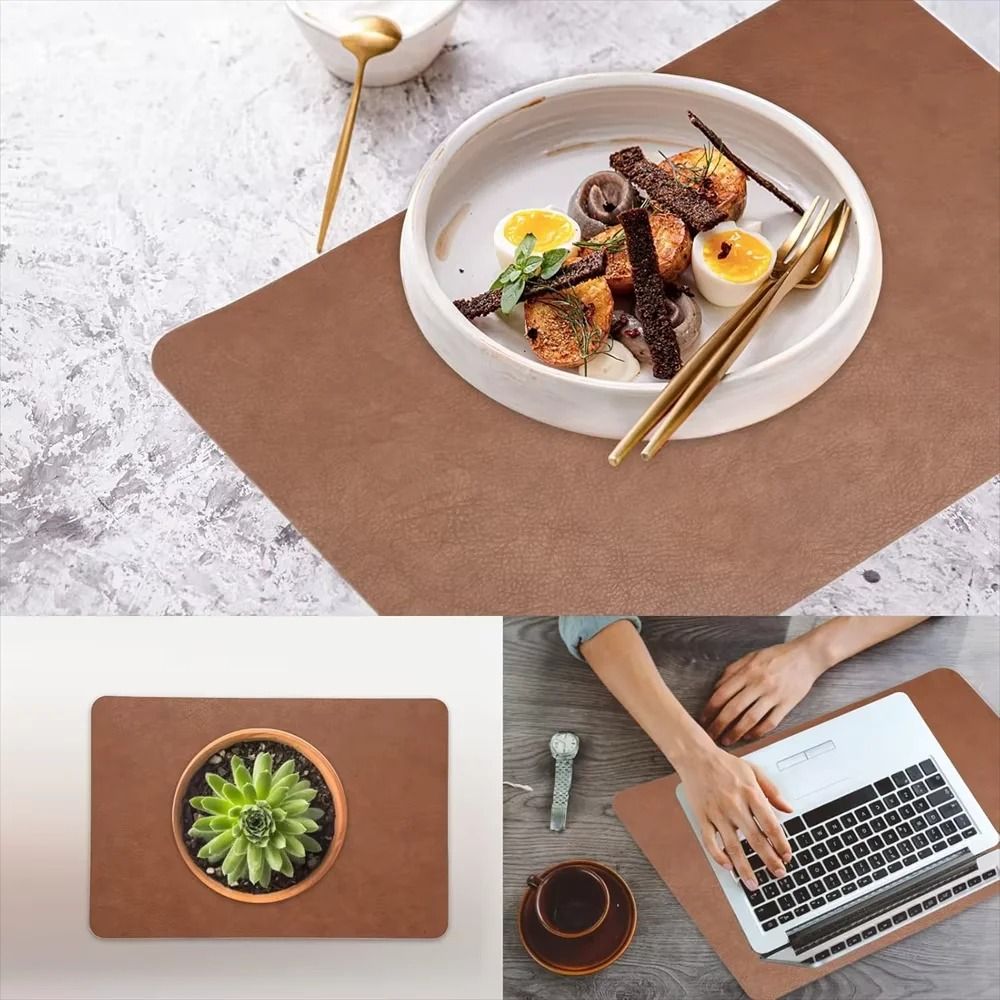 Square Faux Leather Kitchen Dining Placemats – Heat-Resistant Insulation Table Mats