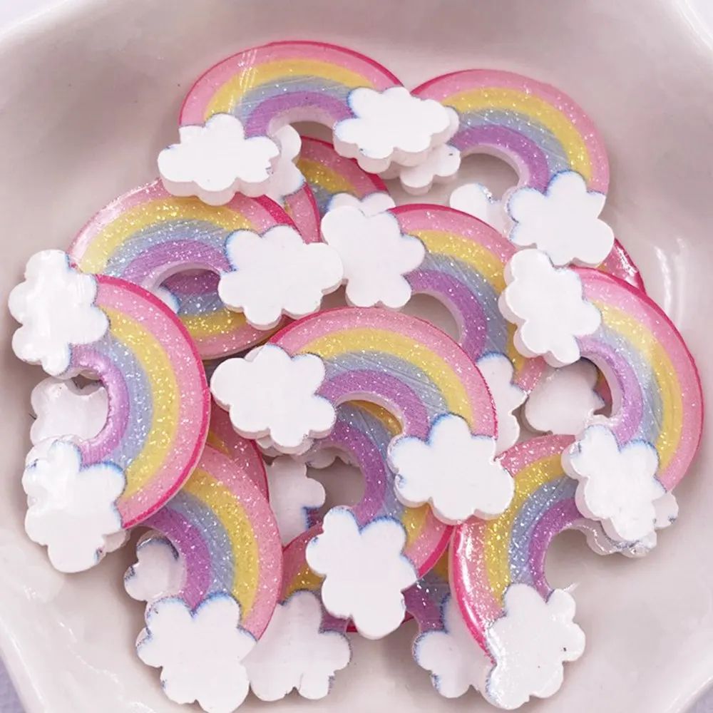 20-Piece Glitter Rainbow Cloud Flatback Charms for Scrapbook Embellishments and DIY Crafts