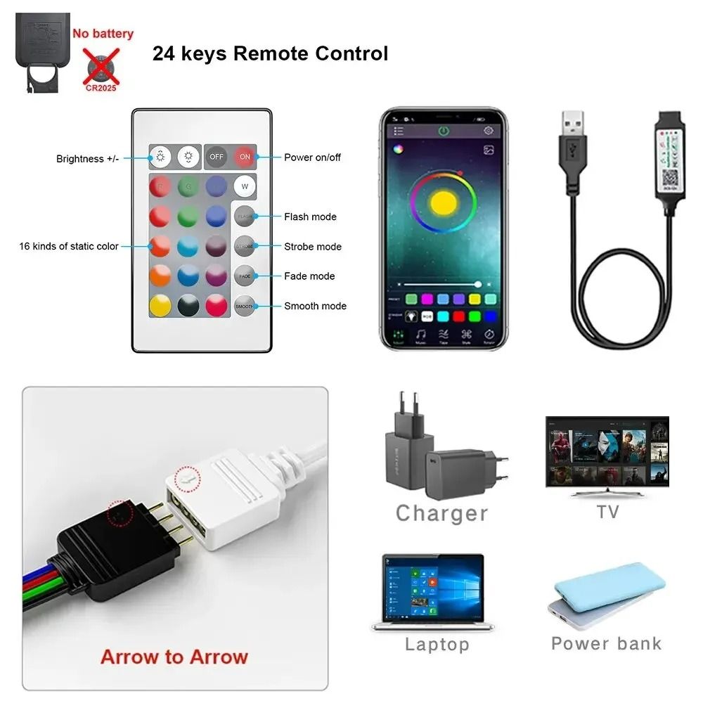 Tape Bluetooth USB LED Strip Light RGB Flexible Self Adhesive Lighting