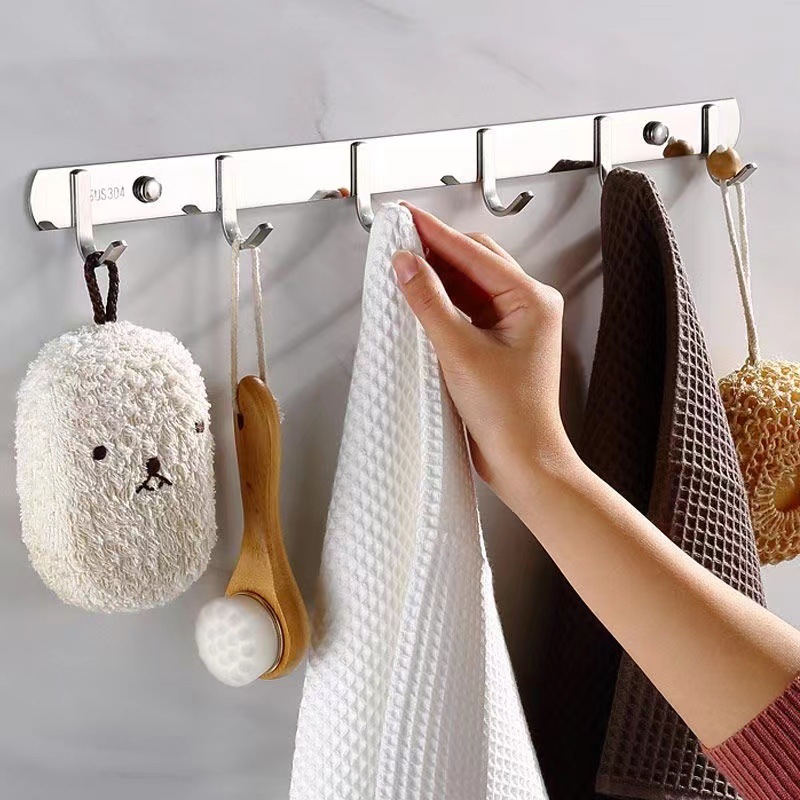 Stainless Steel Punch-Free Hook Rack for Kitchen and Bathroom Storage