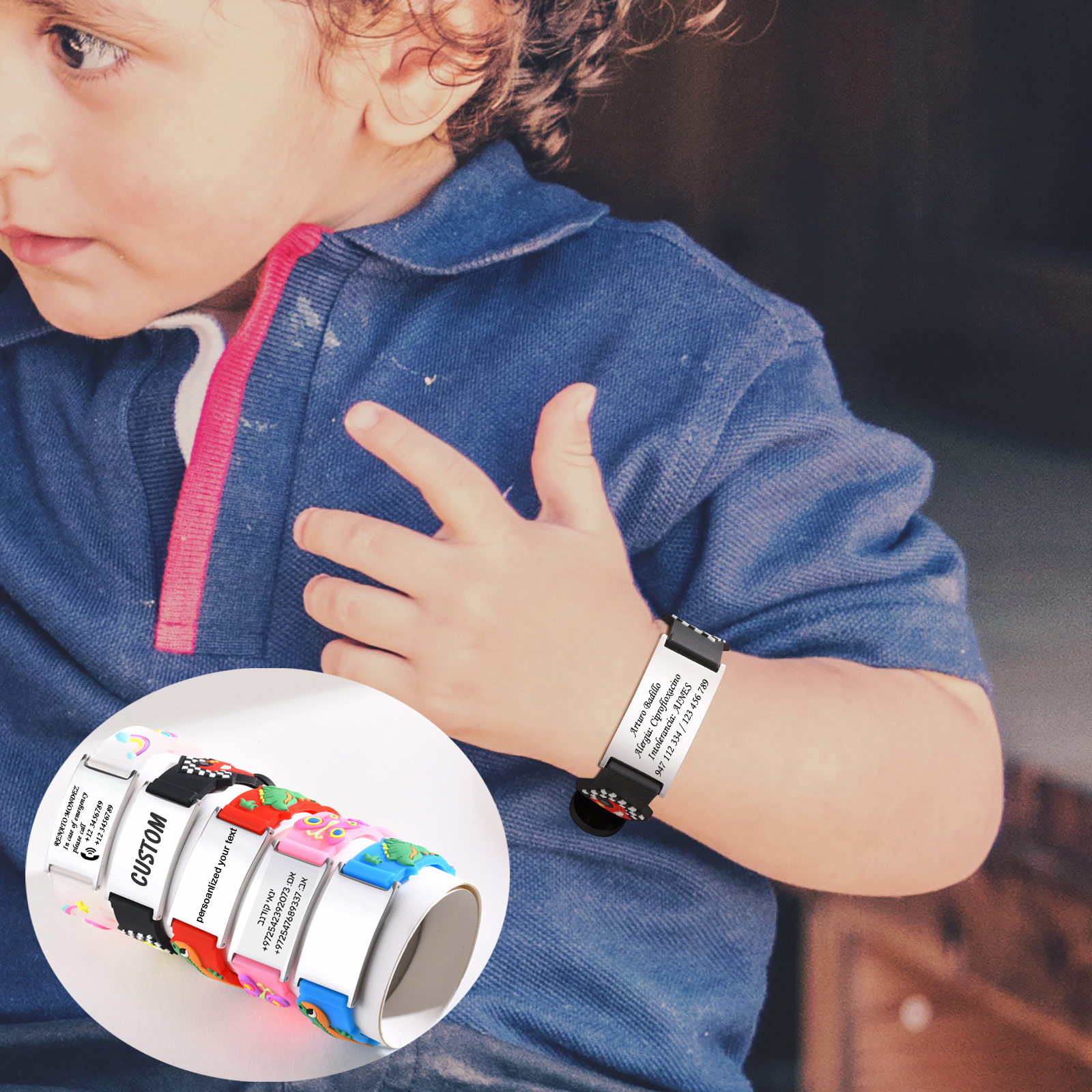 Adjustable Kids Safety ID Bracelet Emergency Contact Wristband for Toddlers and Children