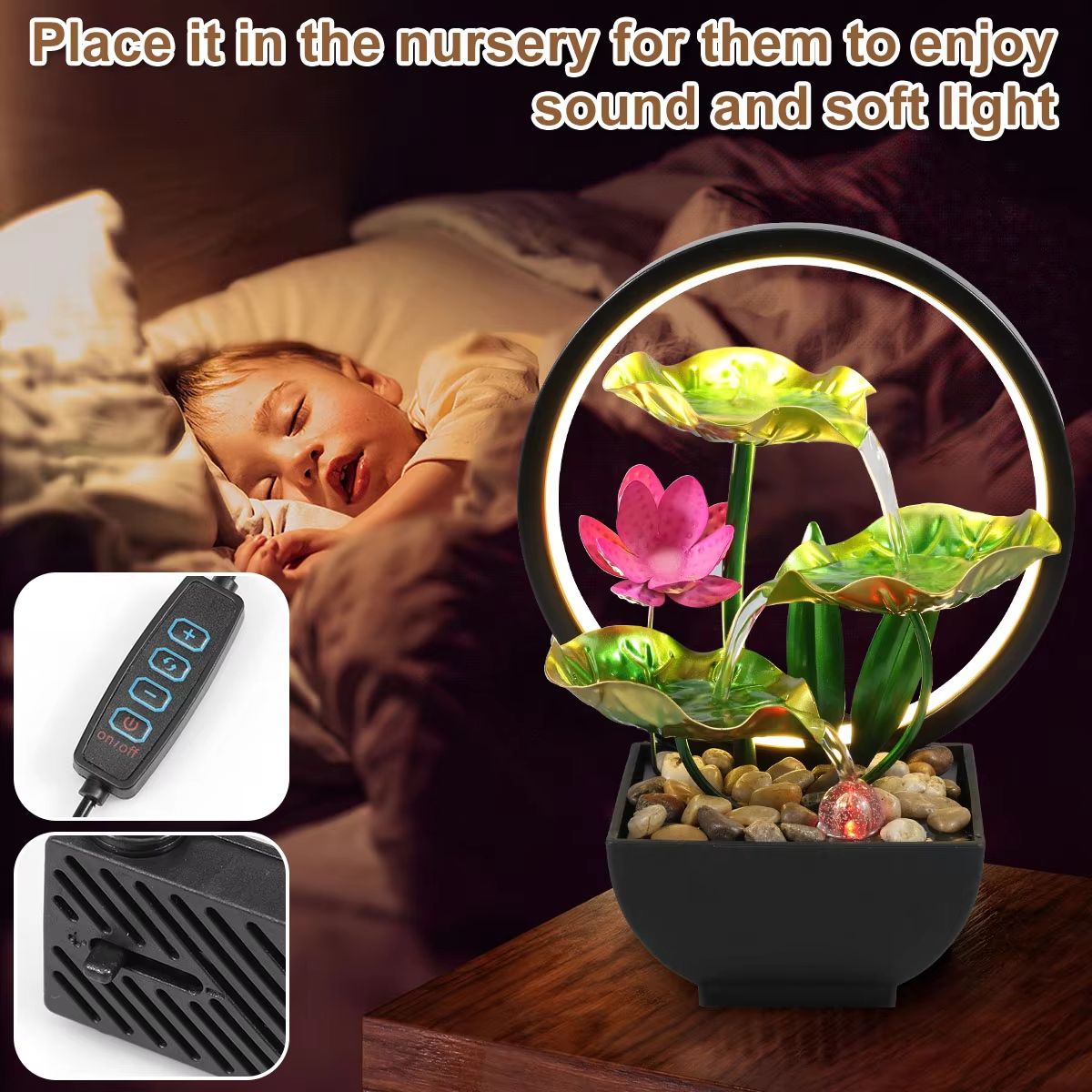 Tabletop Water Fountain with LED Lights – USB Powered Indoor Relaxation Waterfall Decor