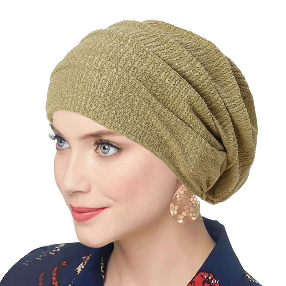 Women's Solid Color Crinkle Hijab, Elastic Head Wrap, Bonnet Head Scarf, Chemotherapy Turban