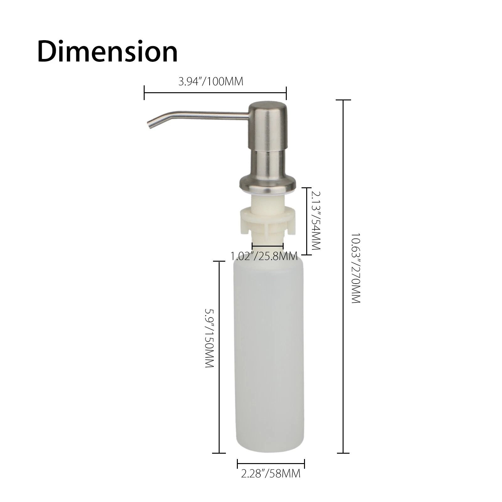 300ml Stainless Steel Kitchen Sink Soap Dispenser, Polish Finish Hand Liquid Pump Bottle