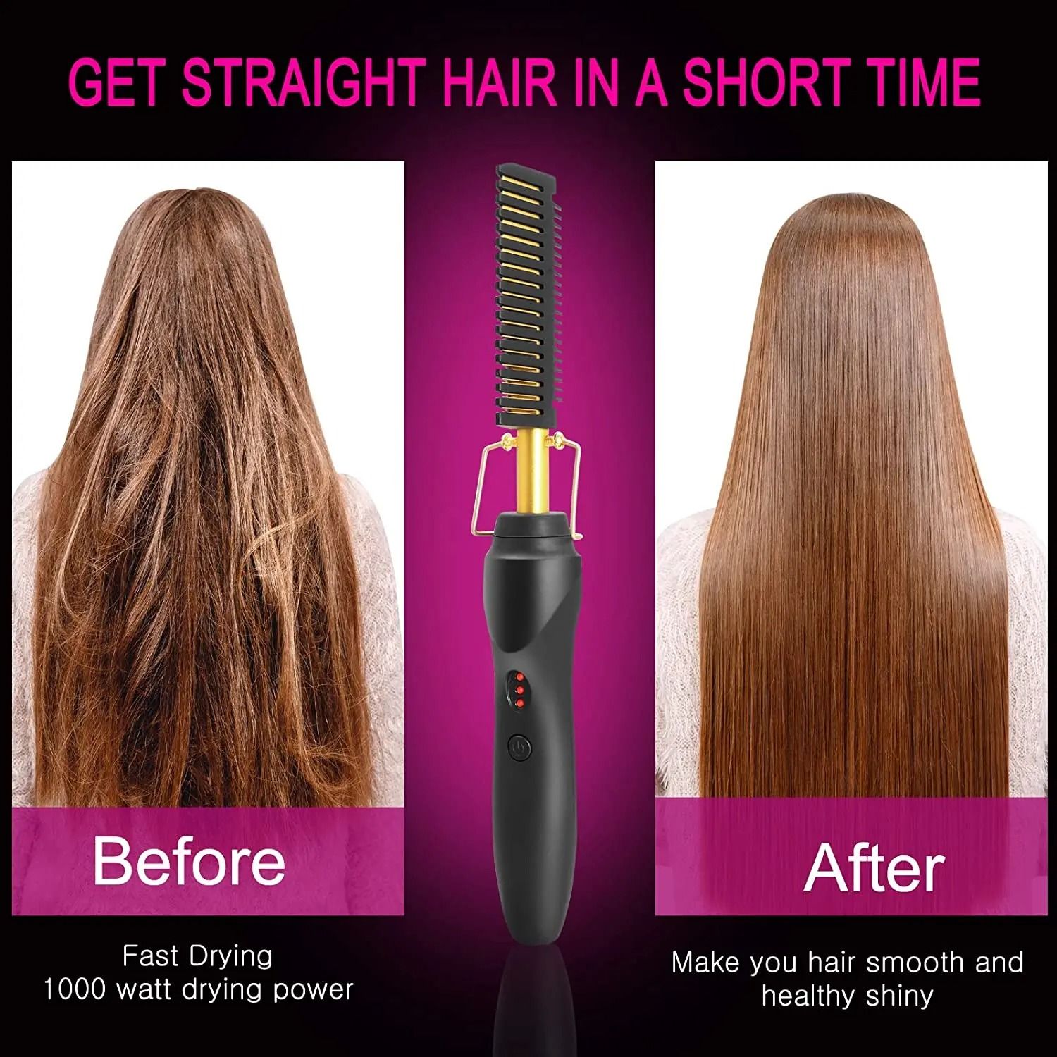Two in One Electric Hot Comb Hair Straightener and Beard Styler with Fast Heating for Travel and Home Use