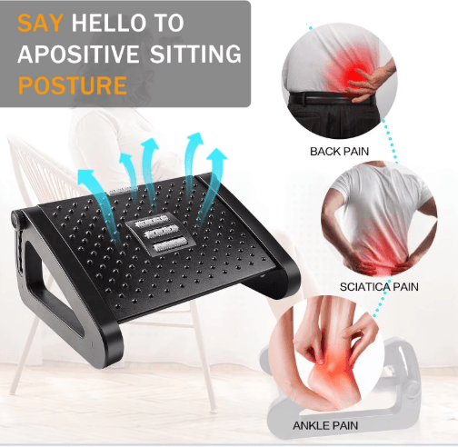 ErgoEase Under Desk Footrest – Adjustable Ergonomic Foot Stool with Massage Rollers