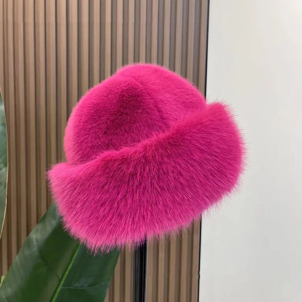 Womens Fluffy Faux Fur Winter Bomber Hat