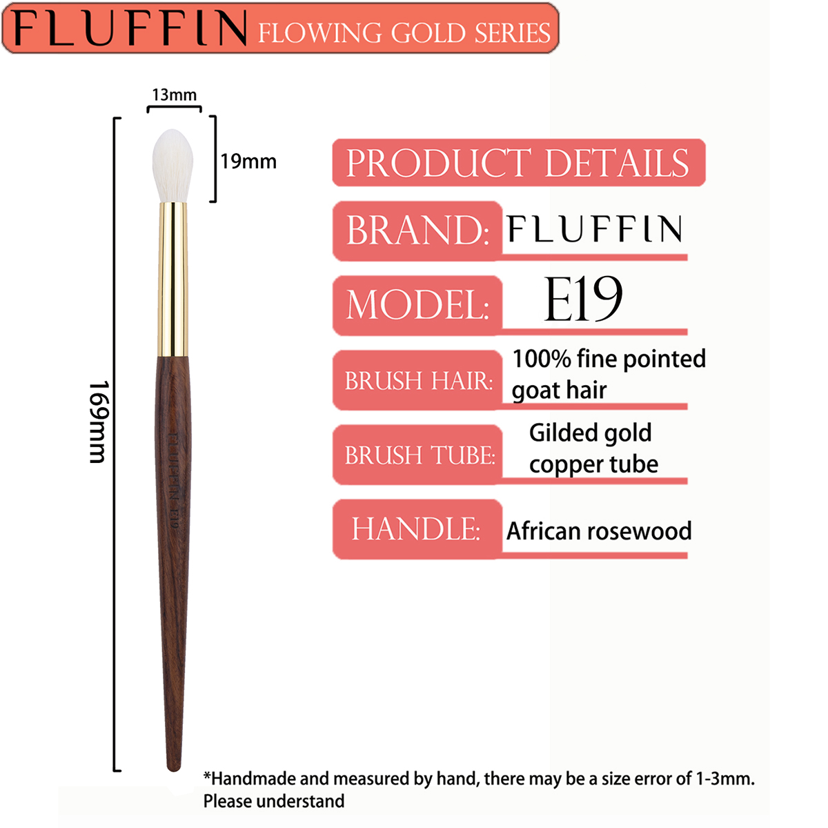 High-End FLUFFIN Crease Brush Goat Hair Flame Eyeshadow Nose Shadow Highlighter Brush Copper Rosewood Makeup Brush