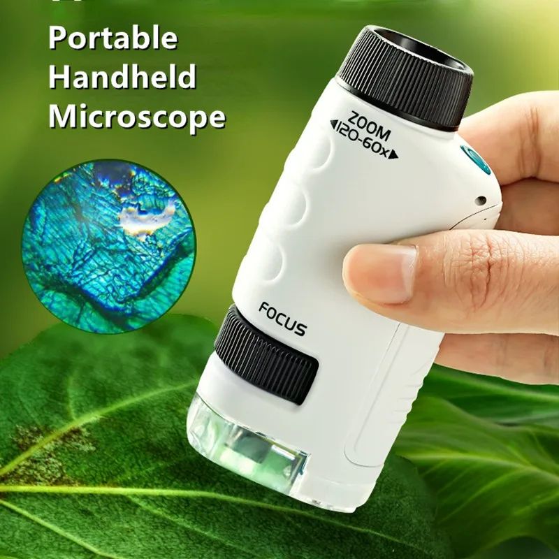Educational Mini Handheld Microscope with LED Light Battery Powered Kid Science Experiment Pocket Microscope Kids Scienc