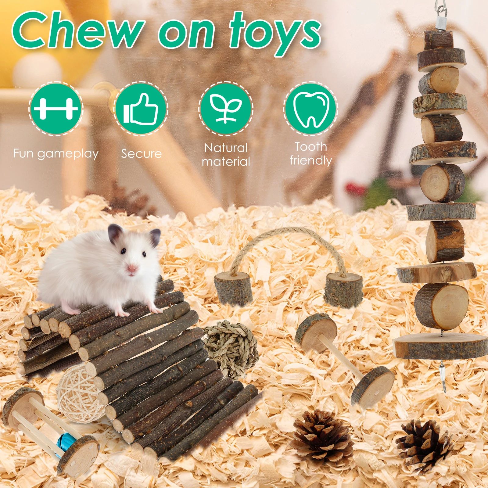 Natural Wooden Small Pet Chew Toy Set