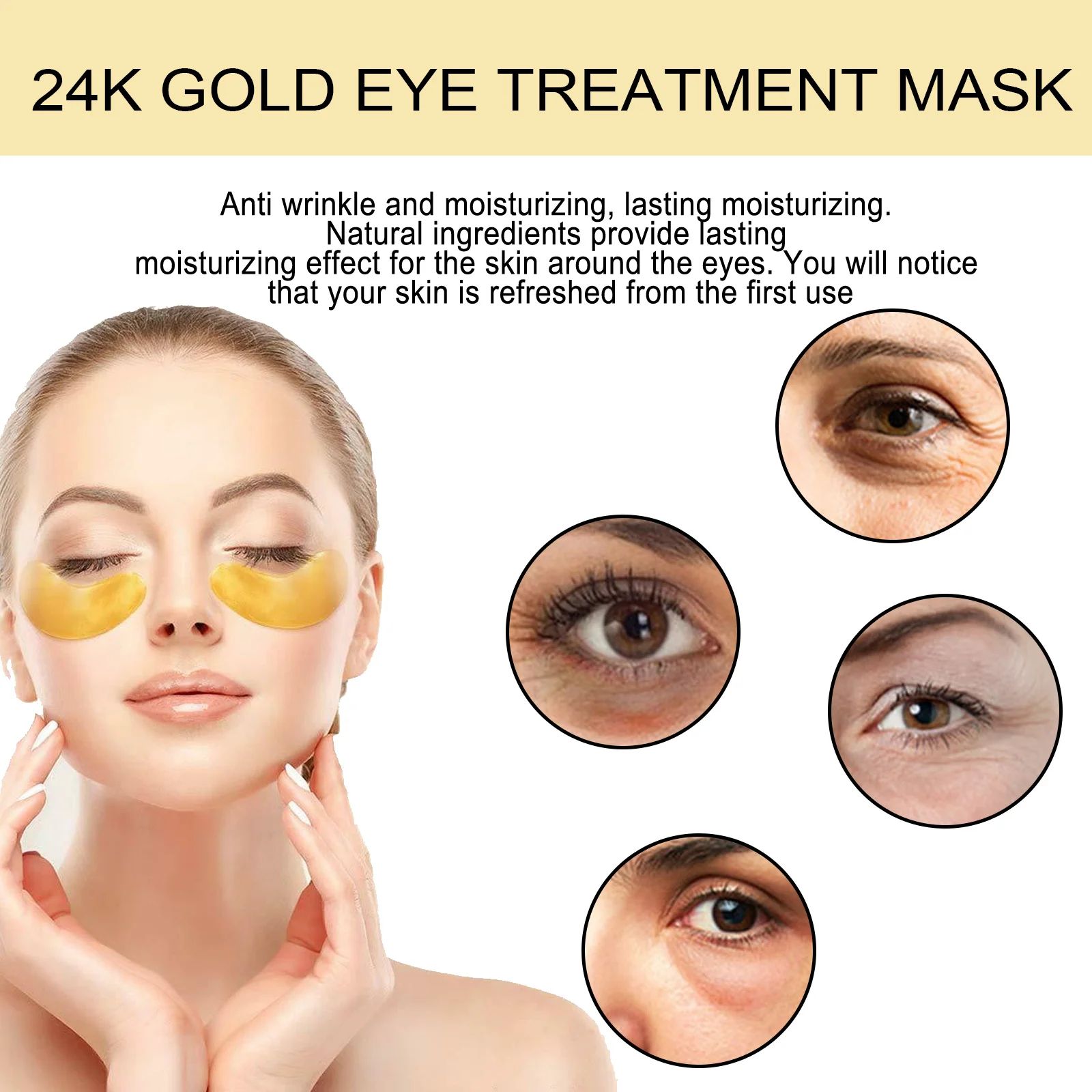 24K Gold Eye Radiance Hydrating Firming Eye Patches – 60pcs Anti-Dark Circles Under Eye Skincare Treatment