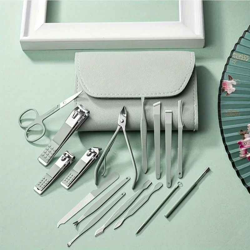 16 Piece Professional Nail Clippers and Cuticle Nippers Set with Travel Case