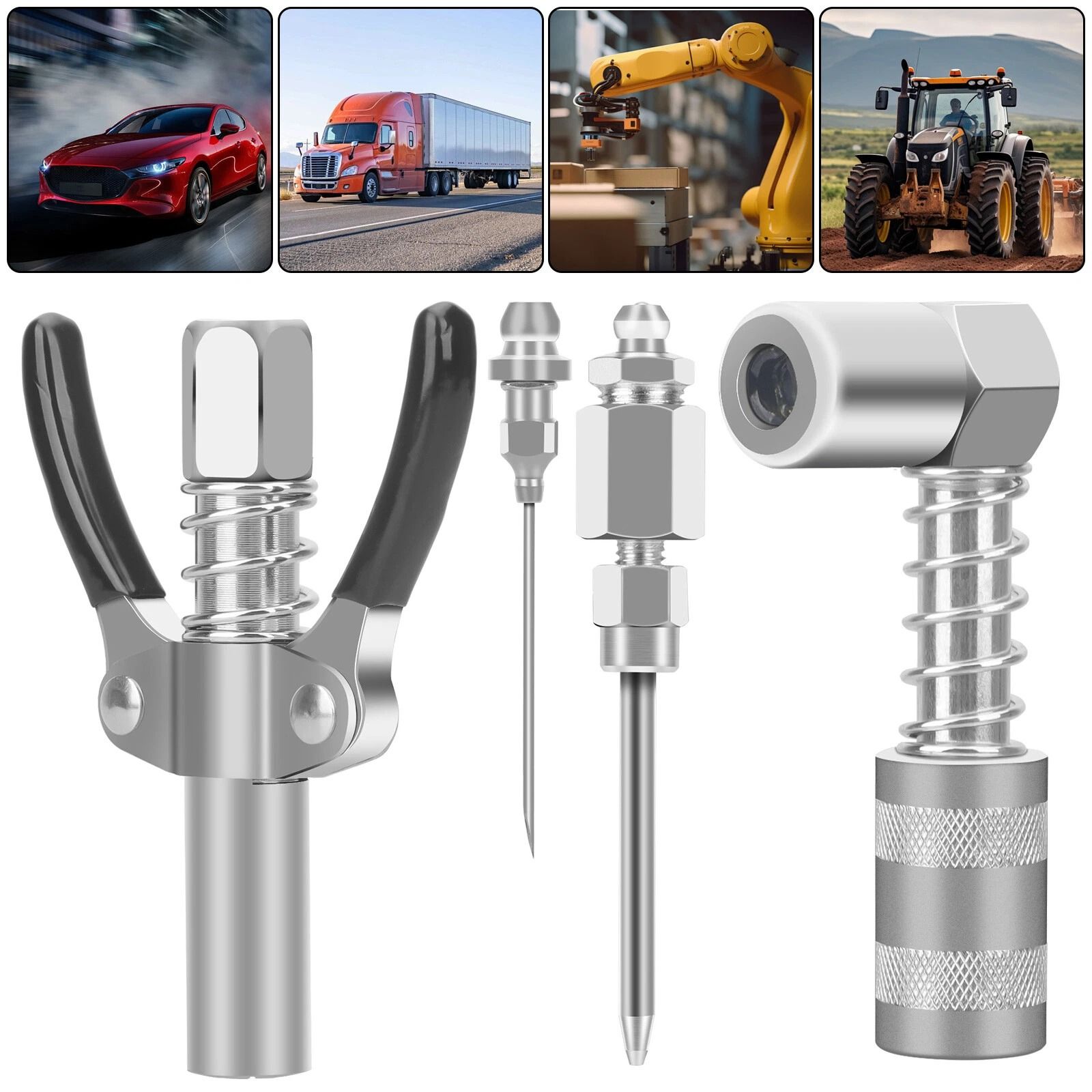 Grease Gun Coupler with Double Handles, Degree Adapter Injection Needle Dispenser for Tight Spaces