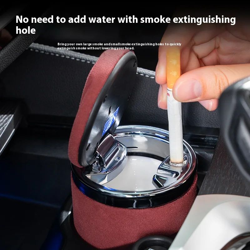 Luxury Suede Leather LED Car Ashtray With Ceramic Liner