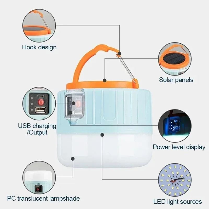 Solar Camping Light Remote Control Power Bank LED Tent Lamp