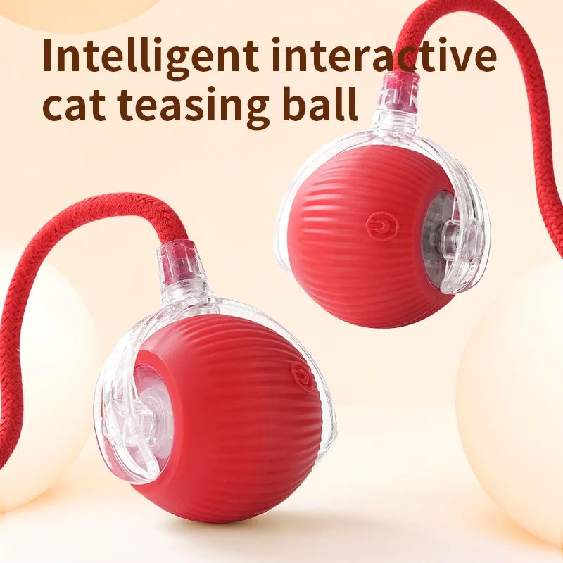 Smart Interactive Cat Toy Ball – Automatic Rolling Silicone Ball with Long Tail Teaser, USB Rechargeable