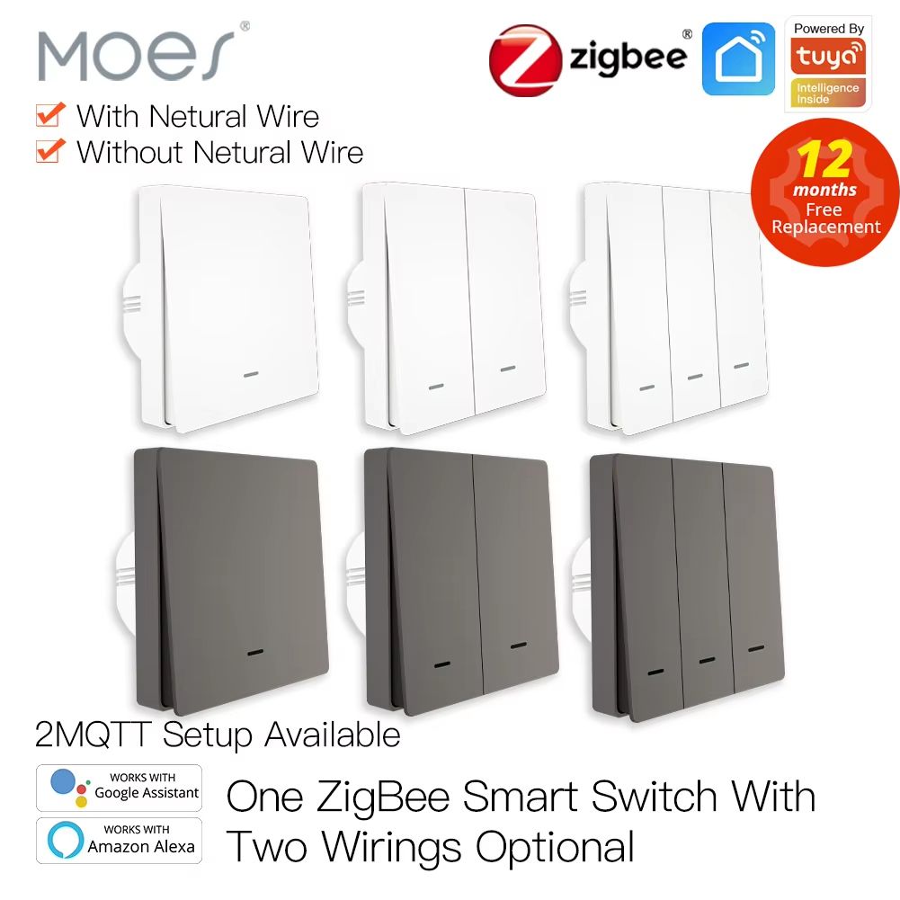 MOES ZigBee Smart Light Switch No Neutral Wire No Capacitor Alexa Google Home Compatible