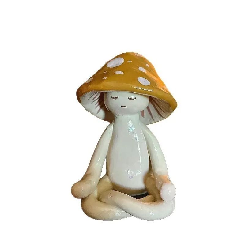 Meditation Mushroom Decor Cute Yoga Figurine Resin Desk Ornament for Peaceful Home Styling