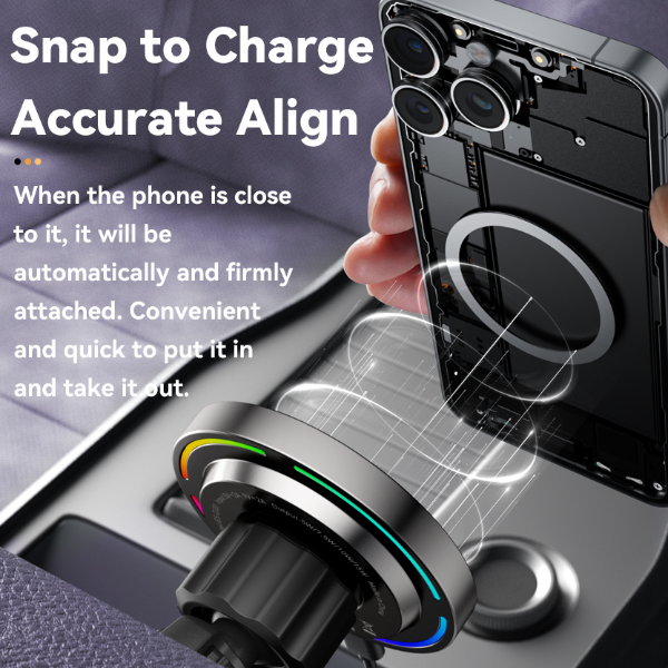 Essager RGB Magnetic Car Phone Holder & Qi Wireless Charger for Magsafe Compatible Phones