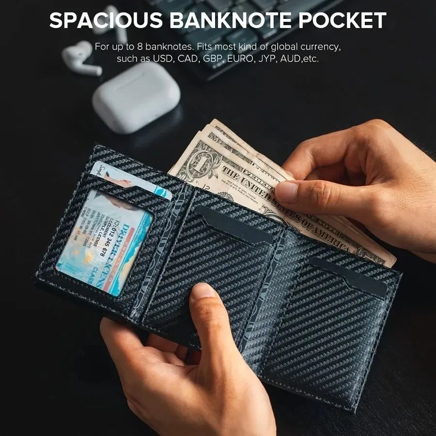 Pop-Up RFID Blocking Minimalist Mens Wallet with Zipper Coin Pocket
