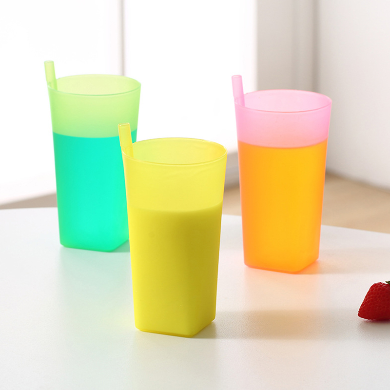 Children Infant Sip Cup, Water Bottle With Built In Straw, Food-Grade Plastic Integrated Straw Cup Kids