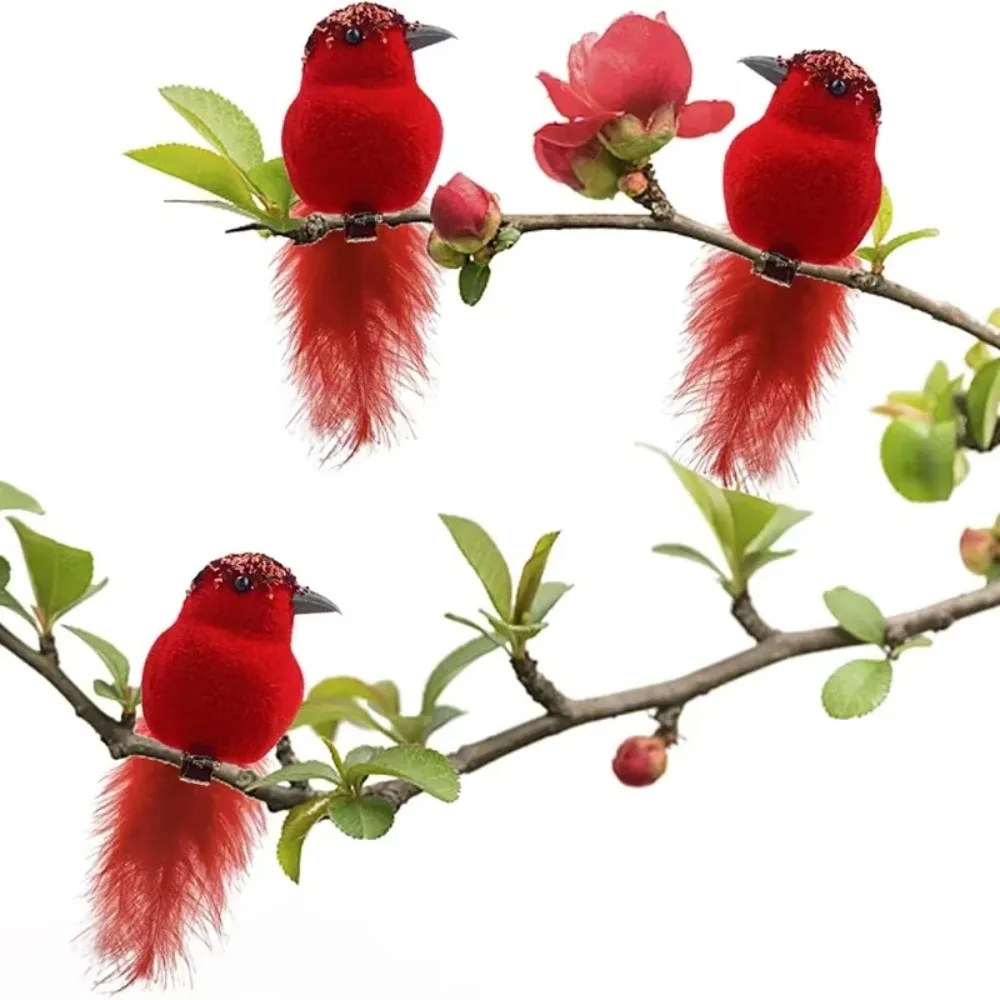 Clip-On Cardinals, Artificial Red Birds, Feathered Christmas Tree Ornaments for Garden and Holiday Decor
