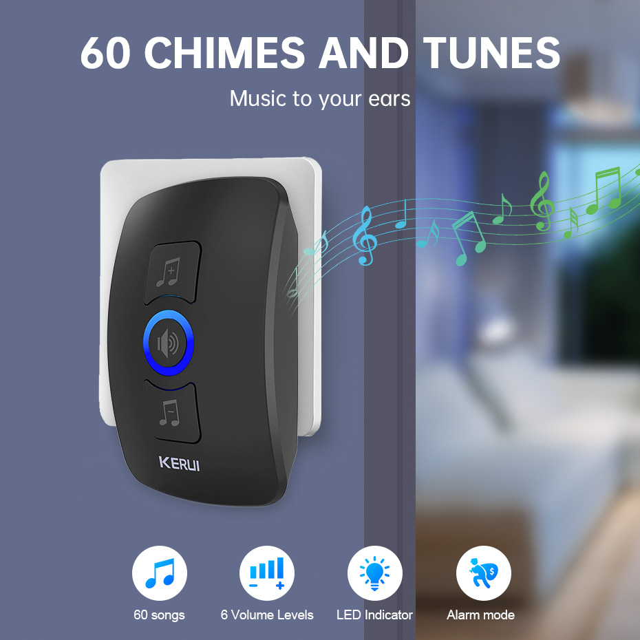 Smart Home Outdoor Wireless Doorbell Waterproof Chime Kit, LED Flash Security Alarm & House Welcome Melodies
