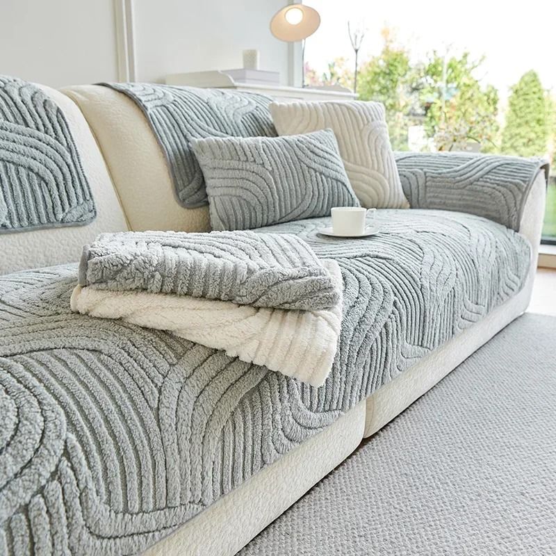 Plush Sofa Cover Non Slip Thick Couch Slipcover Mat