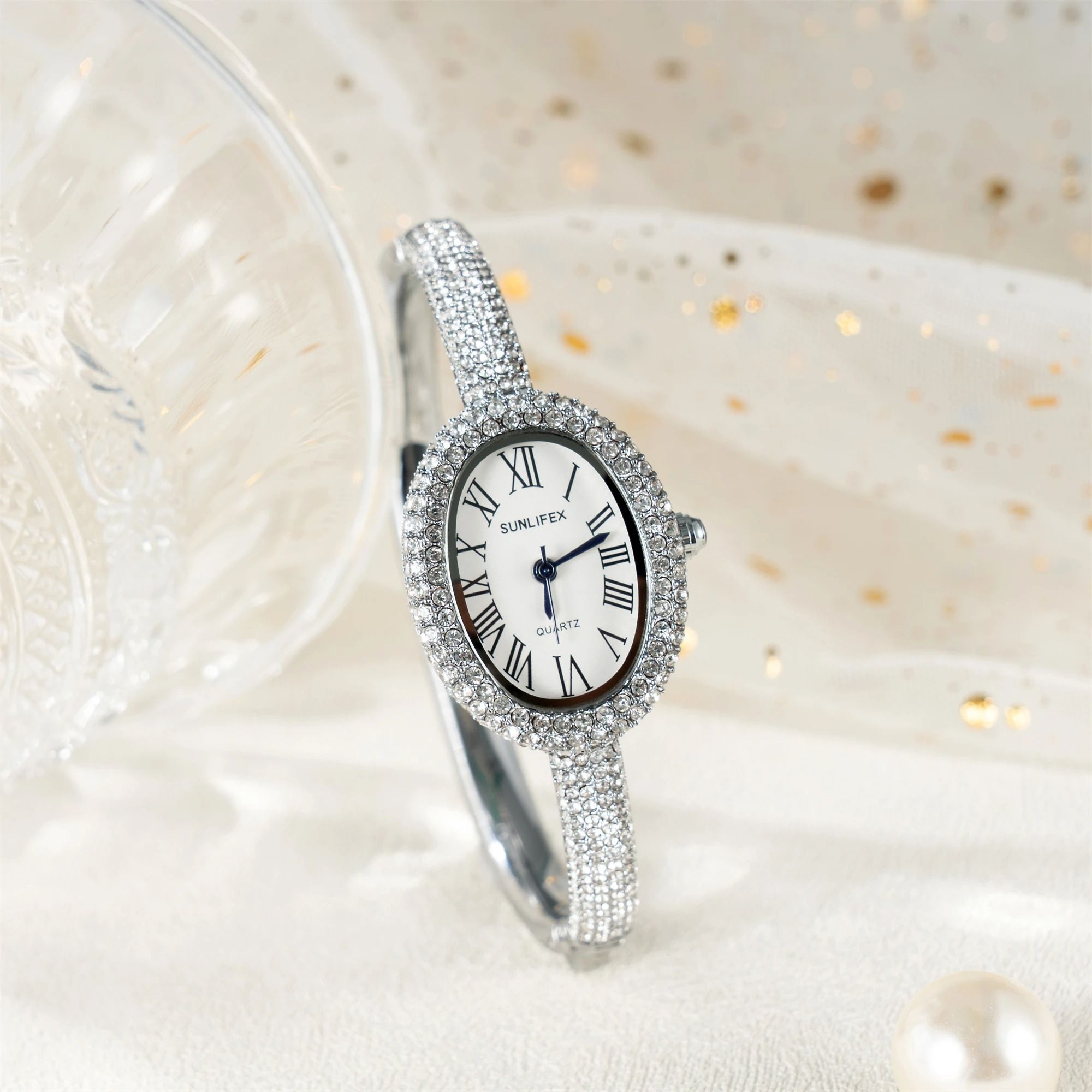 Elegant Roman Numeral Oval Bracelet Watch