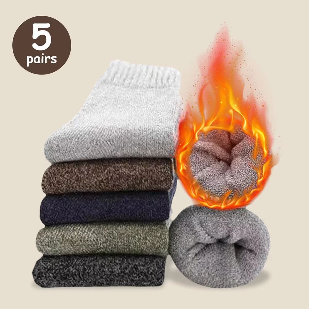 Men's Thick Thermal Socks Mid Calf Warm Cushion Boot Socks 3 to 5 Pairs