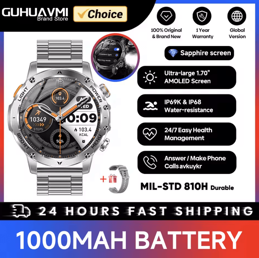 TitanX Military GPS Smartwatch with 1000mAh Battery & AMOLED Display