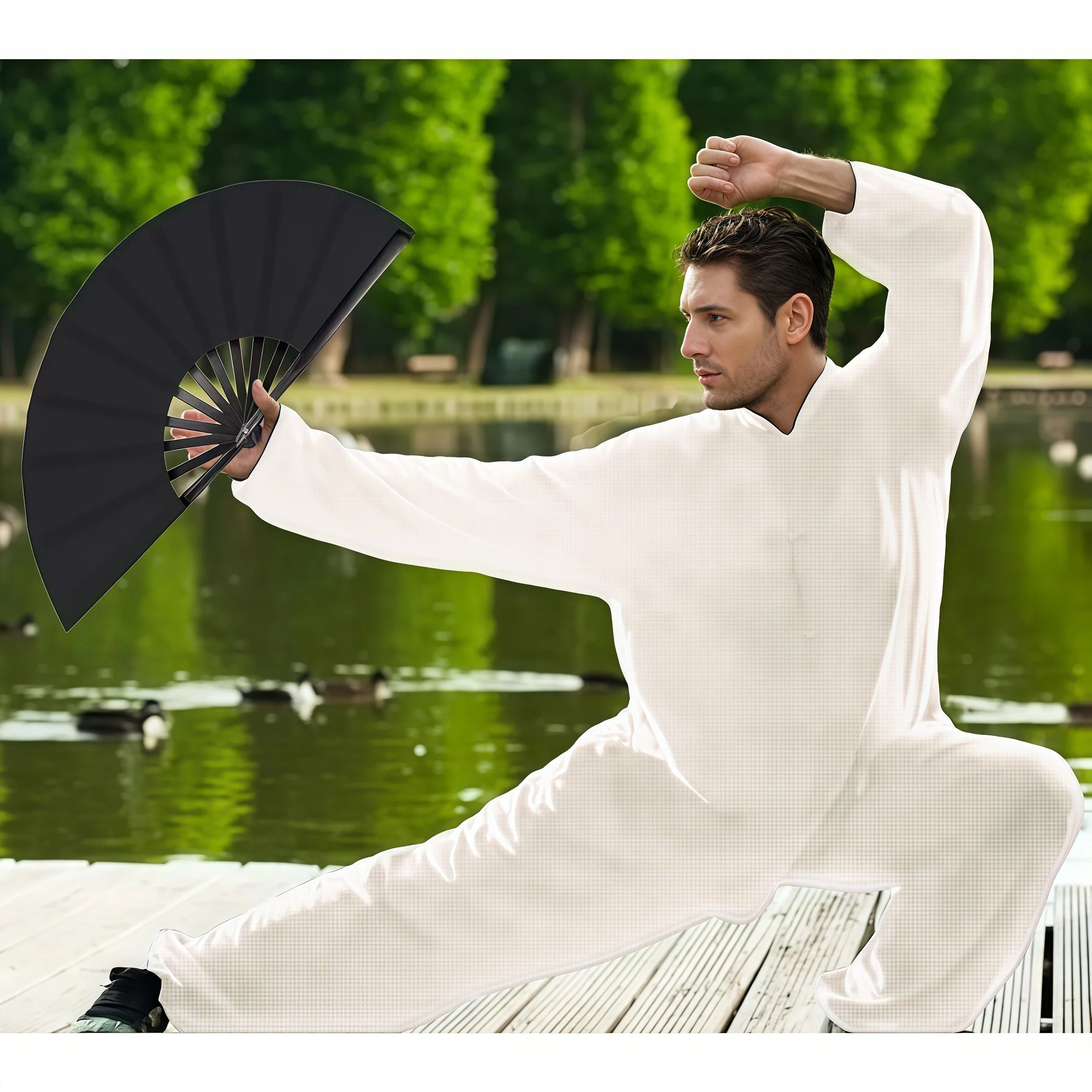 2 Piece Chinese Folding Fan Set Tai Chi Martial Arts and Dance Fan Prop