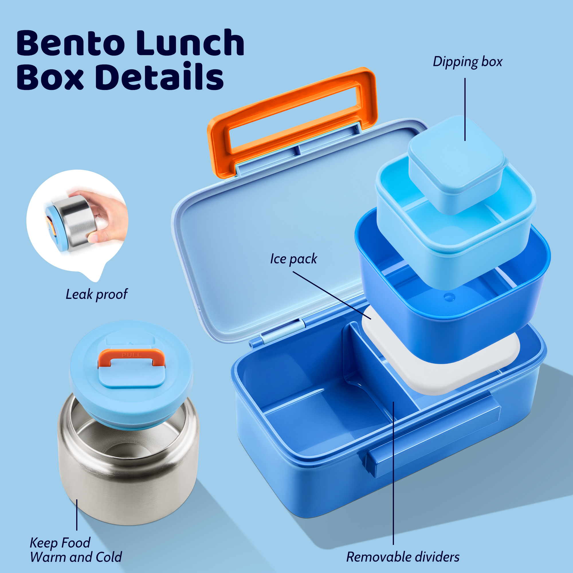 Insulated Bento Lunch Box Set with Snack and Sauce Containers